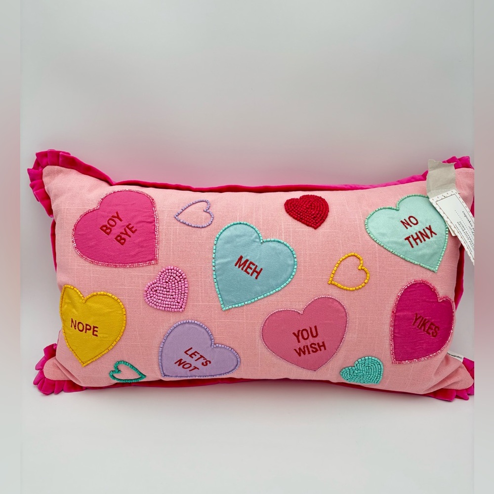 Cupcakes and Cashmere Beaded Conversational Hearts Valentines Decorative Pillow